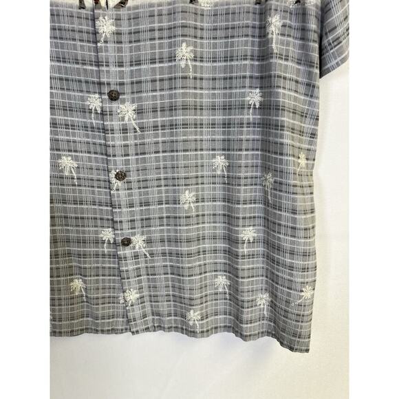 VTG Men’s Silk Button Down Hawaiian Shirt L Gray Pocket Polynesian Batik Bay - Picture 4 of 10